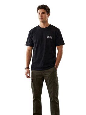 NWT Stussy Basic Tee T-Shirt Black Men’s Size Large Script Logo Back Print